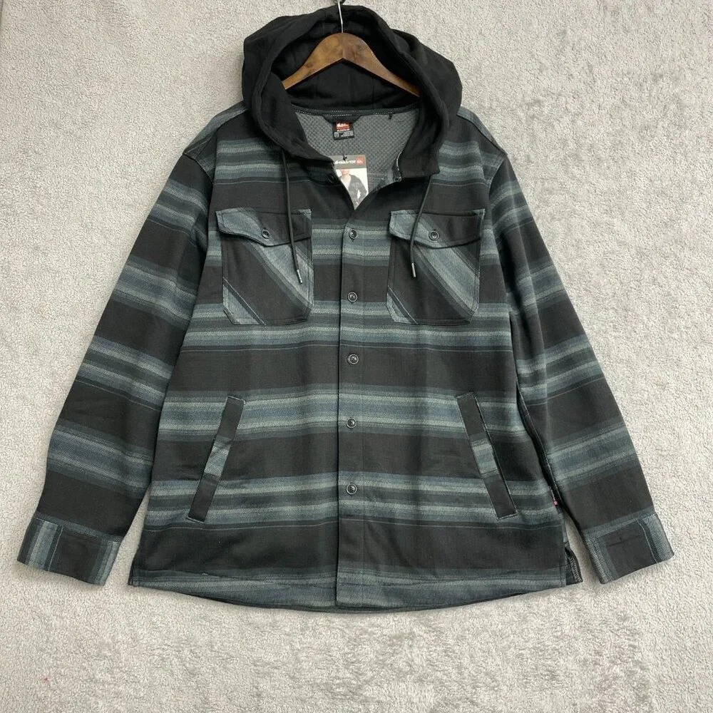 NEW Quiksilver Men's XL Black Hooded Flannel Shirt Jacket  G1409